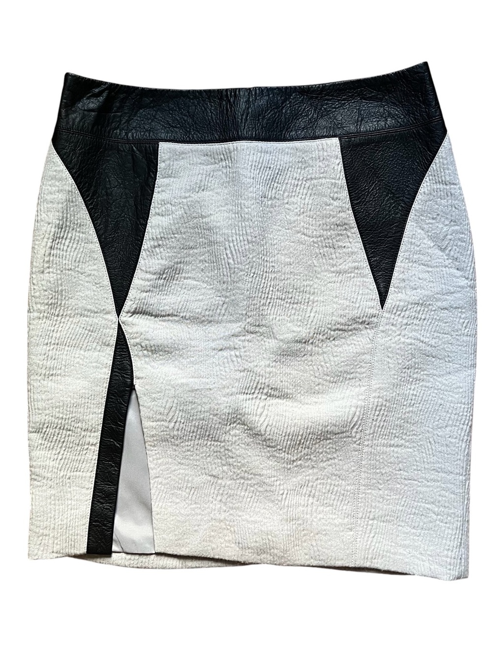 NWT Helmut Lang Wool Blend Gray Black Textured Leather Mini Skirt Size 0